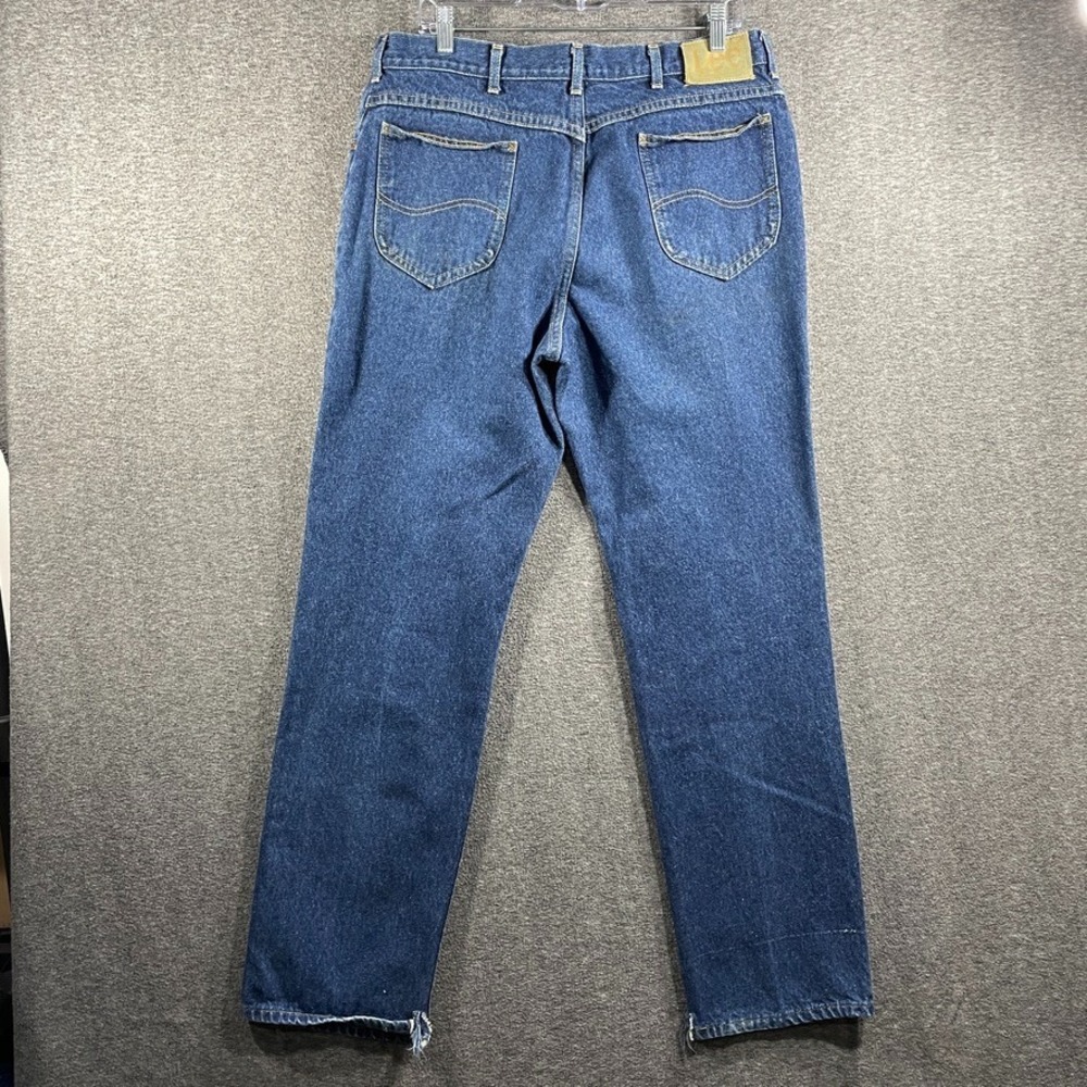 Vintage Lee Riders Denim Blue Jeans Mens 38x34 Fit 32x32 Leather Tag Distressed
